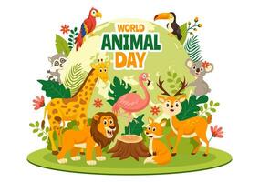 World Animal Day Vector Illustration with Various Animals or Wildlife for Habitat Protection and Forest in Flat Cartoon Background Templates