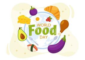 World Food Day Vector Illustration on 16 October with Various Foods, Fruit and Vegetable in Flat Cartoon Hand Drawn Background Templates