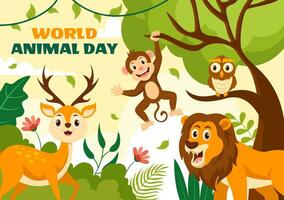 World Animal Day Vector Illustration with Various Animals or Wildlife for Habitat Protection and Forest in Flat Cartoon Background Templates