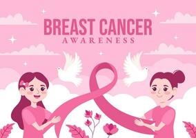 Breast Cancer Awareness Month Vector Illustration of Diverse Women with Pink Support Ribbon for Healthcare Campaign Solidarity Background Templates