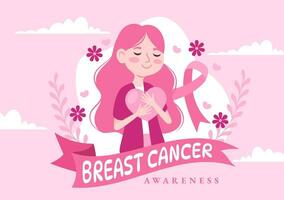 Breast Cancer Awareness Month Vector Illustration of Diverse Women with Pink Support Ribbon for Healthcare Campaign Solidarity Background Templates