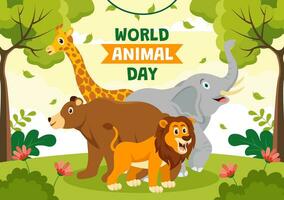 World Animal Day Vector Illustration with Various Animals or Wildlife for Habitat Protection and Forest in Flat Cartoon Background Templates