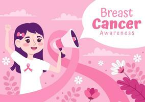 Breast Cancer Awareness Month Vector Illustration of Diverse Women with Pink Support Ribbon for Healthcare Campaign Solidarity Background Templates