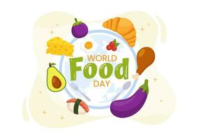 World Food Day Vector Illustration on 16 October with Various Foods, Fruit and Vegetable in Flat Cartoon Hand Drawn Background Templates