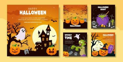 Happy Halloween Day Social Media Post Flat Cartoon Hand Drawn Templates Background Illustration vector
