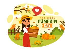 nacional calabaza día vector ilustración en 26 octubre con linda dibujos animados estilo calabaza personaje en jardín antecedentes mano dibujado modelo