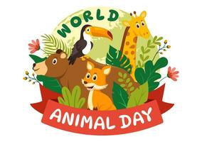 World Animal Day Vector Illustration with Various Animals or Wildlife for Habitat Protection and Forest in Flat Cartoon Background Templates