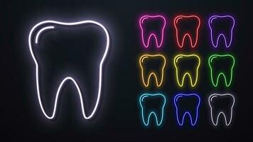 A set of bright colorful shiny glossy neon teeth with a root. vector