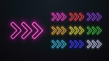 A set of neon directional arrows in different colors. vector