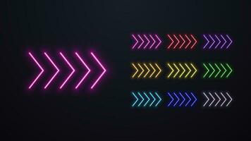 A set of neon arrows. Modern contour luminous pointer. vector