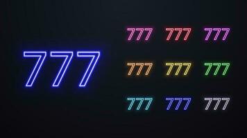 Neon set of 777 in different bright colors. vector