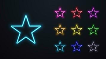 un conjunto de moderno, brillante, neón y multicolor estrellas. brillante estrellas de diferente colores. vector