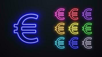 A set of neon Euro logos in different colors. vector