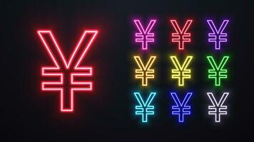 A set of neon japanese yen logos in different colors. vector