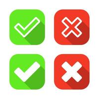 Approve and reject icon vector. Checkmark and x cross mark in square background vector