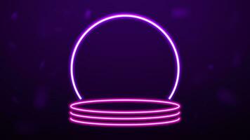 An empty neon podium on a purple background. Bright 3D platform. vector