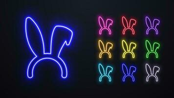 A set of neon rabbit ears icons in different colors. vector