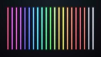 un conjunto de neón lamparas de diferente colores. brillante lustroso brillante láseres en un oscuro antecedentes. vector