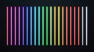 A set of neon lamps of different colors. Bright glossy shiny lasers on a dark background. vector