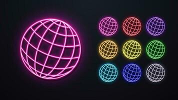 A set of neon globes icons. Logo of the planet earth in different colors. vector