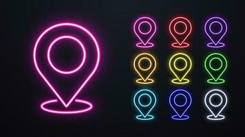 A set of neon card pin code icons. Marking the GPS navigator geotag on the map. vector