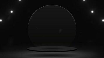 Glossy black podium with a shiny glass circle. A platform for displaying cosmetics. vector