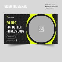 Vector thumbnail of gym or fitness video thumbnail, editable web banner and gym exercise video thumbnail template