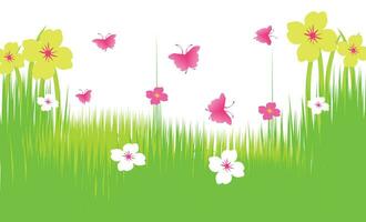 Vector landscape spring background with flowers.