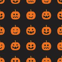 Seamless vector pattern for Halloween with cute smiling orange pumpkins on a black background. Holiday background for wrapping paper, fabric, textile, scrapbook.