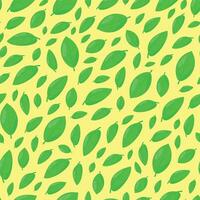 Seamless pattern of falling green leaves on a pastel yellow background vector