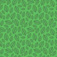 Black outline stylized leaf seamless pattern on green background vector