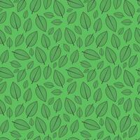 Black outline stylized leaf seamless pattern on green background vector