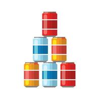 stack of Soda in colored aluminum cans set icons vector