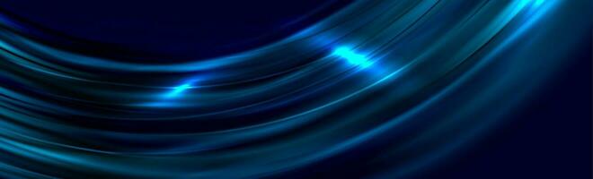 Dark blue glossy glowing waves abstract background vector