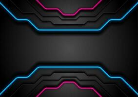 Abstract black technology background with neon light vector
