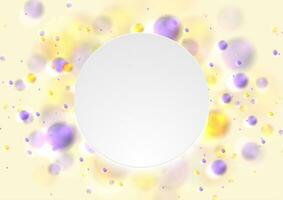 Violet and yellow glowing lights. Shiny bokeh abstract background vector