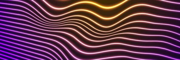 Violet yellow glowing neon curved waves abstract background vector