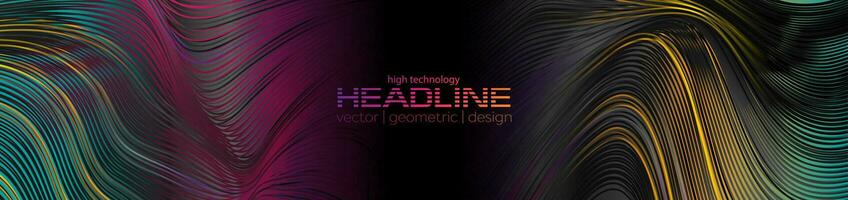 Dark tech banner with liquid curved glossy waves vector