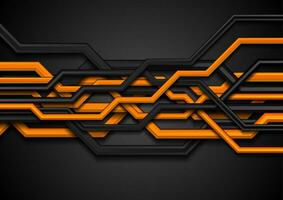 Orange and black 3d circuit board lines abstract background vector