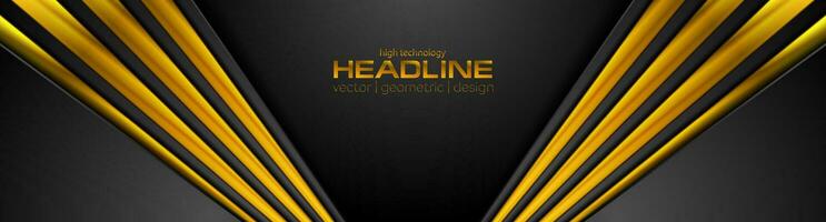 Abstract corporate tech banner with golden stripes vector