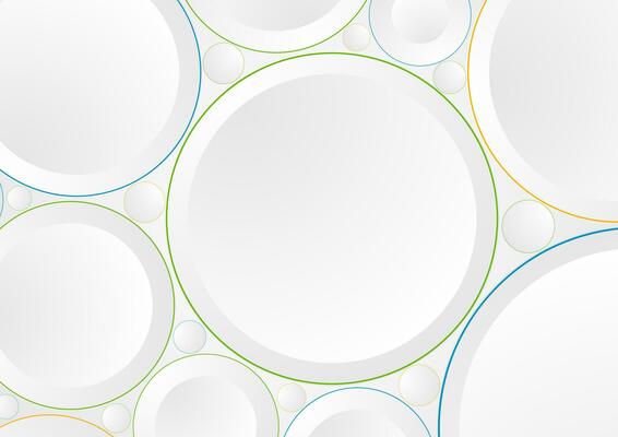 Grey paper circles with colorful outlines abstract background