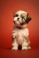 Very cute puppy Shih Tzu in nature wide life animals. AI Generated. photo