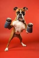 Very cute puppy Boxer in nature wide life animals. AI Generated. photo