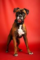 Very cute puppy Boxer in nature wide life animals. AI Generated. photo