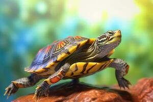 Very cute Red-eared Slider in nature wide life animals. AI Generated. photo