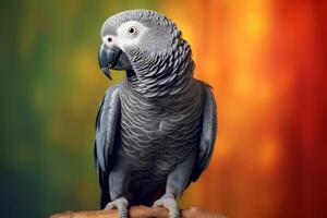 Very cute African grey parrot in nature wide life animals. AI Generated. photo