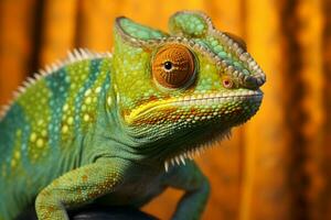 Cute Chameleon in nature wide life animals. AI Generated. photo