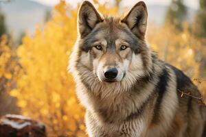 Wolf in nature wide life animals. AI Generated. photo