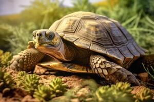 Tortoise in nature wide life animals. AI Generated. photo