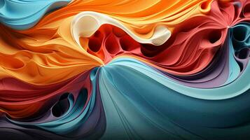 Abstract multi-colored color waves from paints and lines light airy fabrics background. AI generated photo